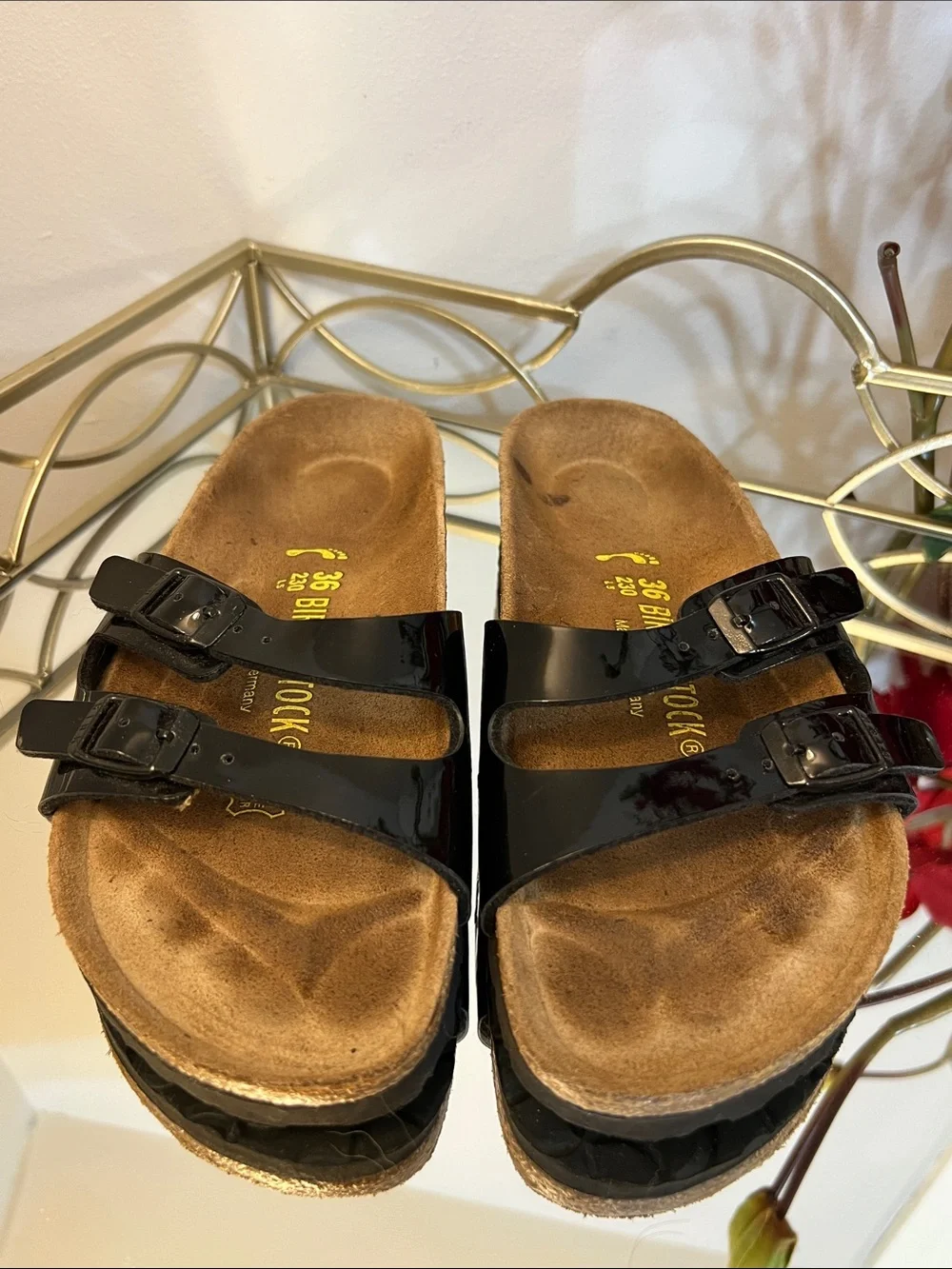 Birkenstock Ibiza Black Patent Leather Dual-Buckle Sandals Size 36